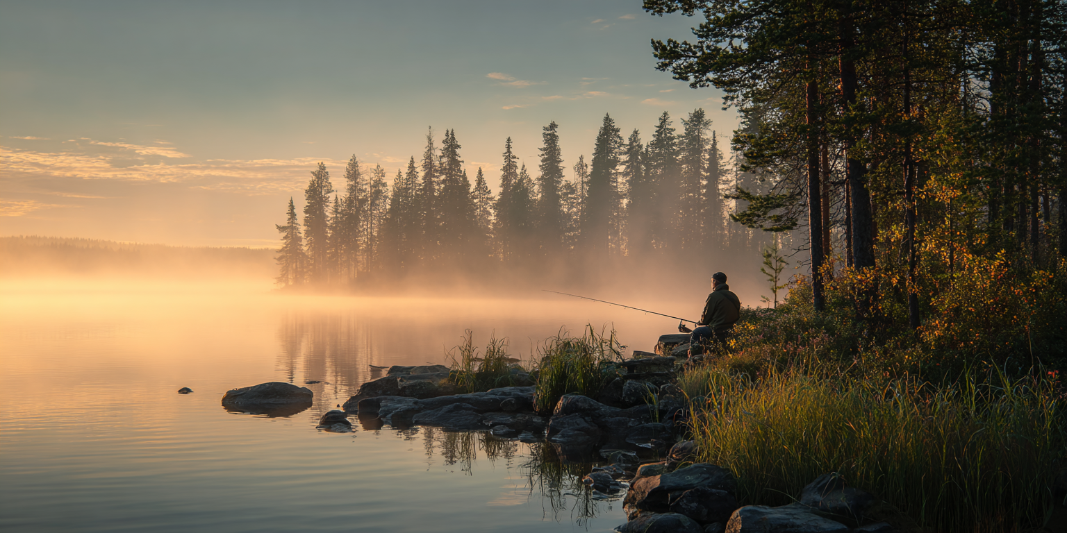Un lac, une canne, le silence