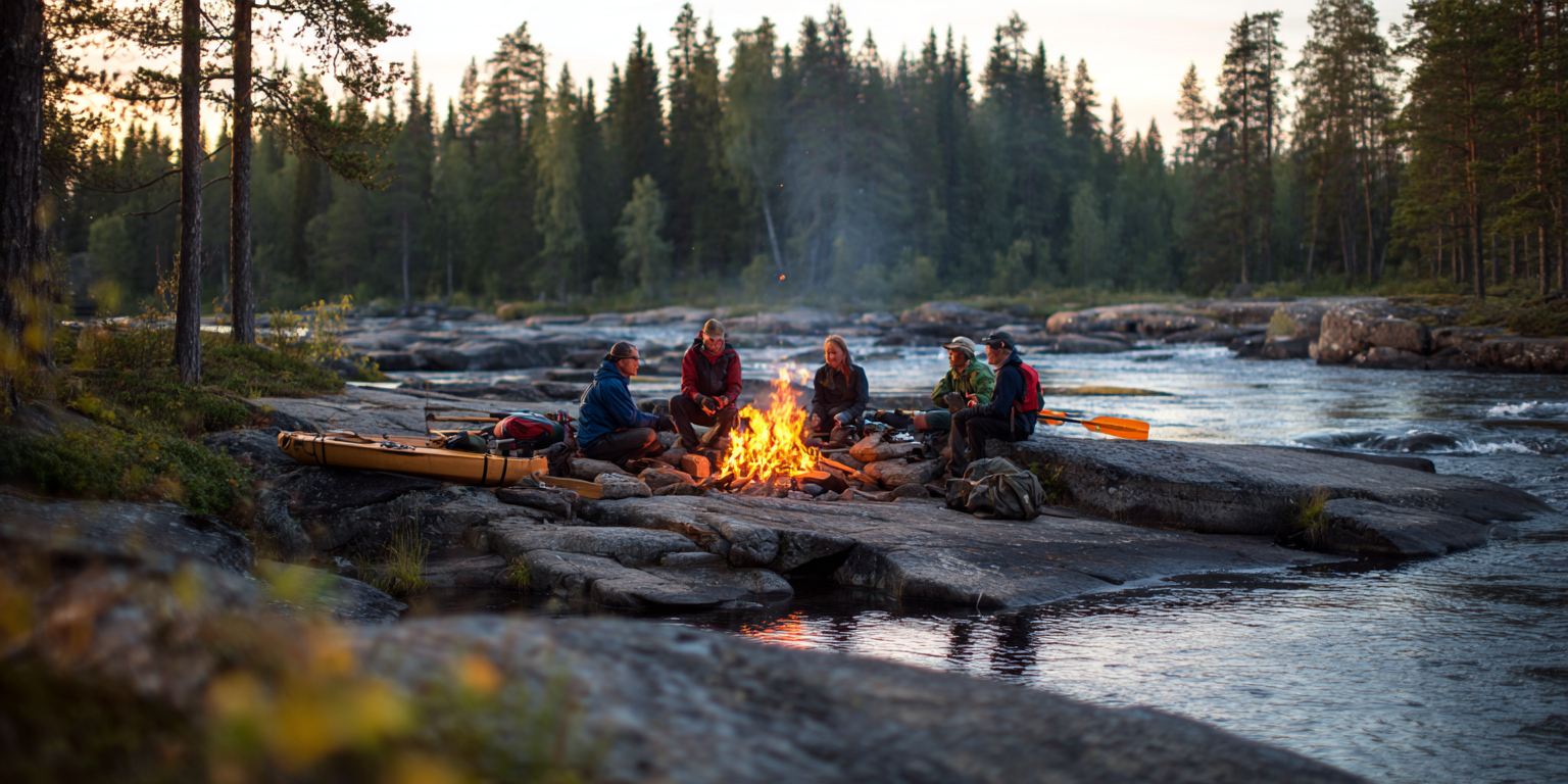 Pause feu de camp au bord de l eau
