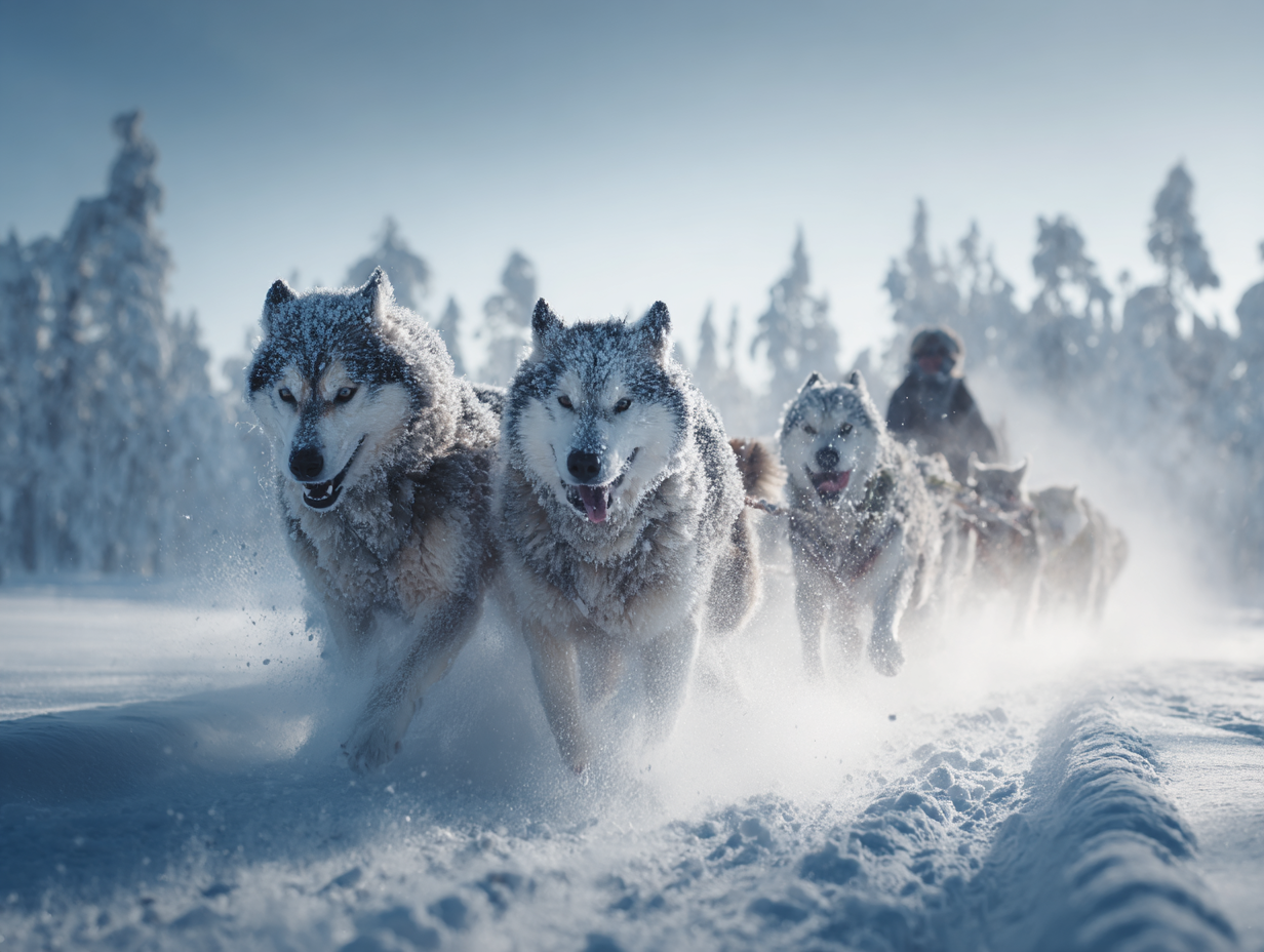 Huskies de Siberie prets pour la course